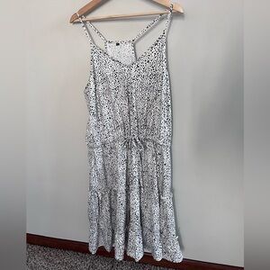 Black White Polka Dot Tiered Sundress Adjustable Straps Drawstring Waist